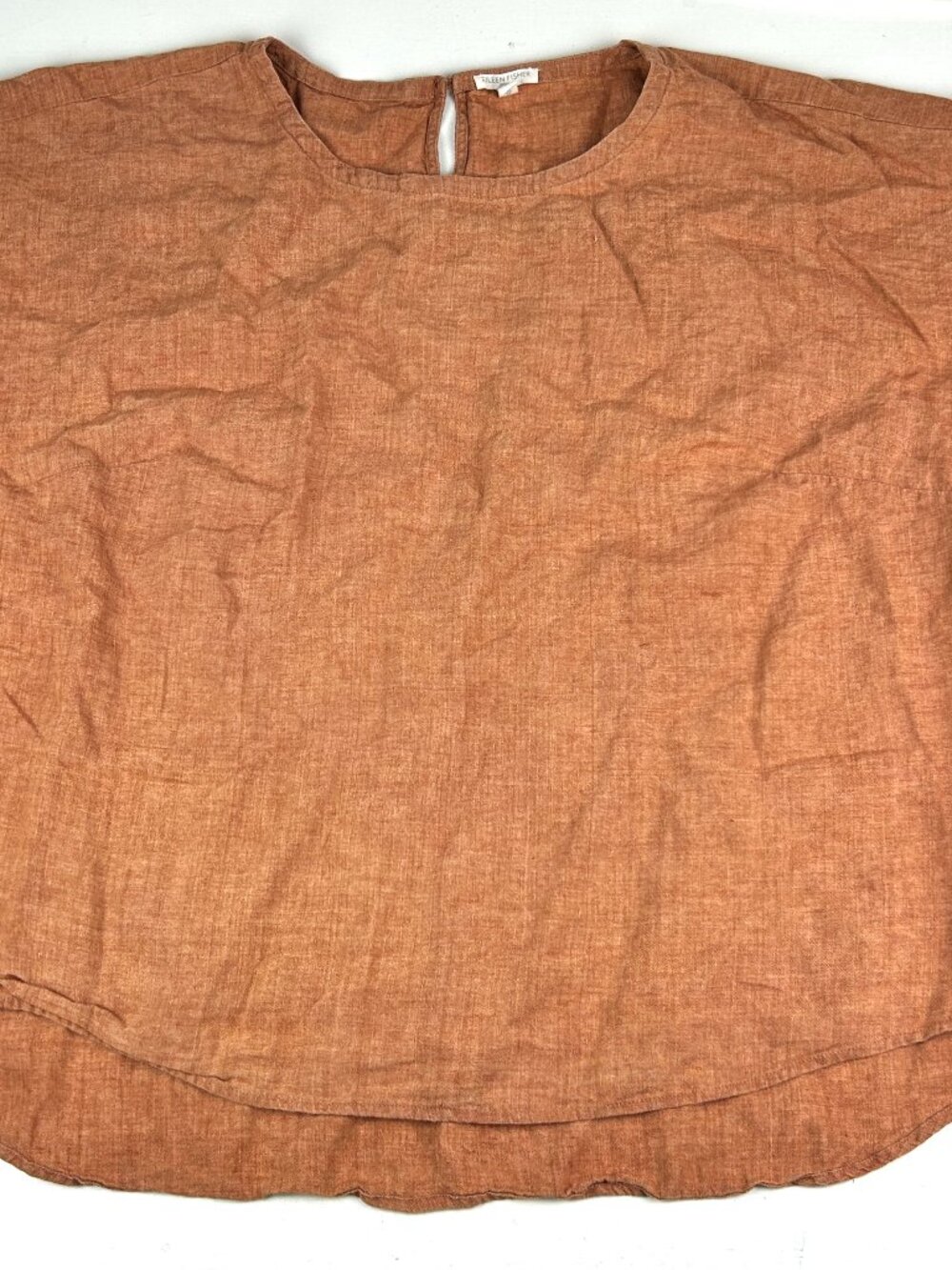Eileen Fisher Woman Organic Linen Top Women's 3X Rust Brown Short Sleeve